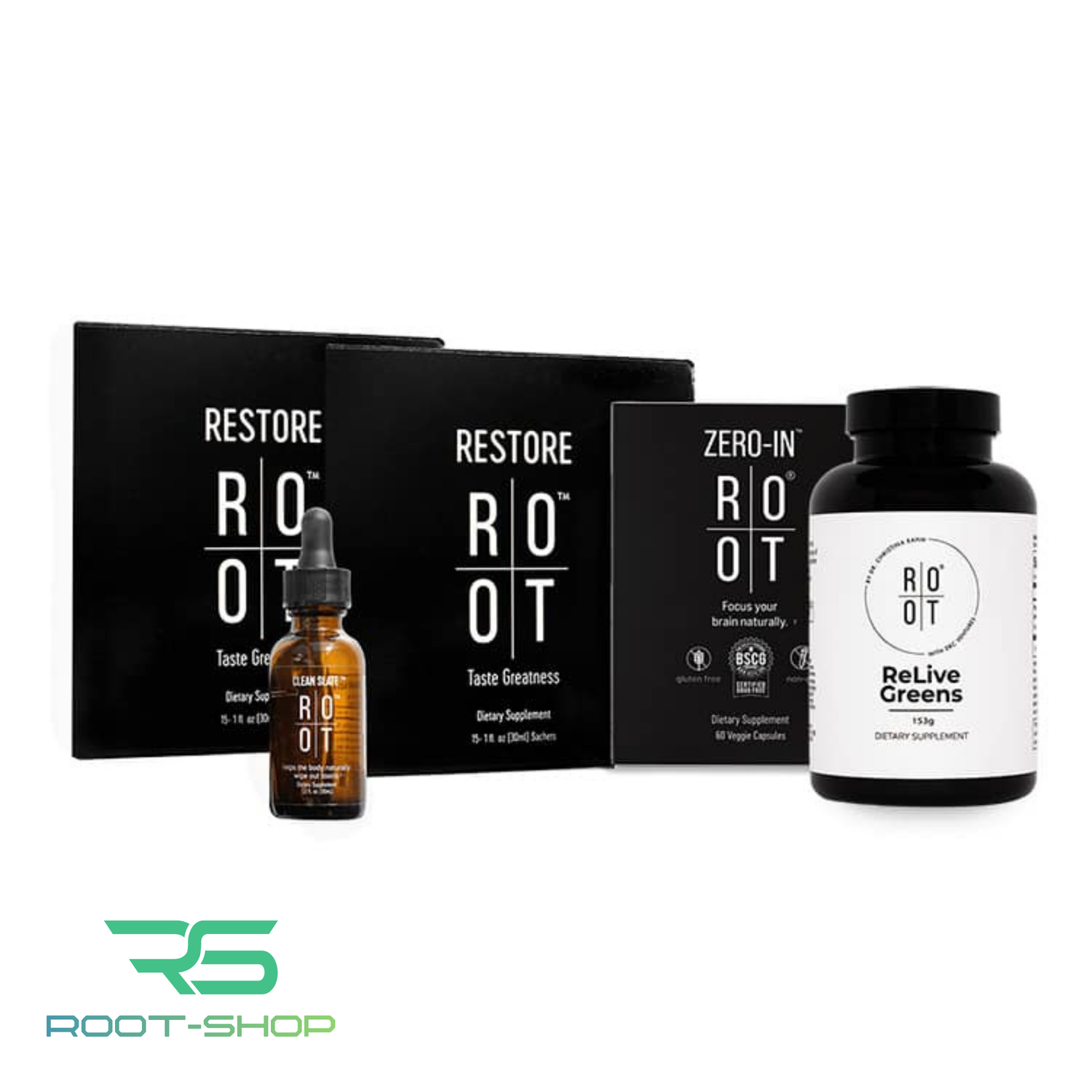 ROOT Dr. Rahm Pack | 1x Clean Slate | 1x Zero-In | 2x Restore | 1x Relive Greens